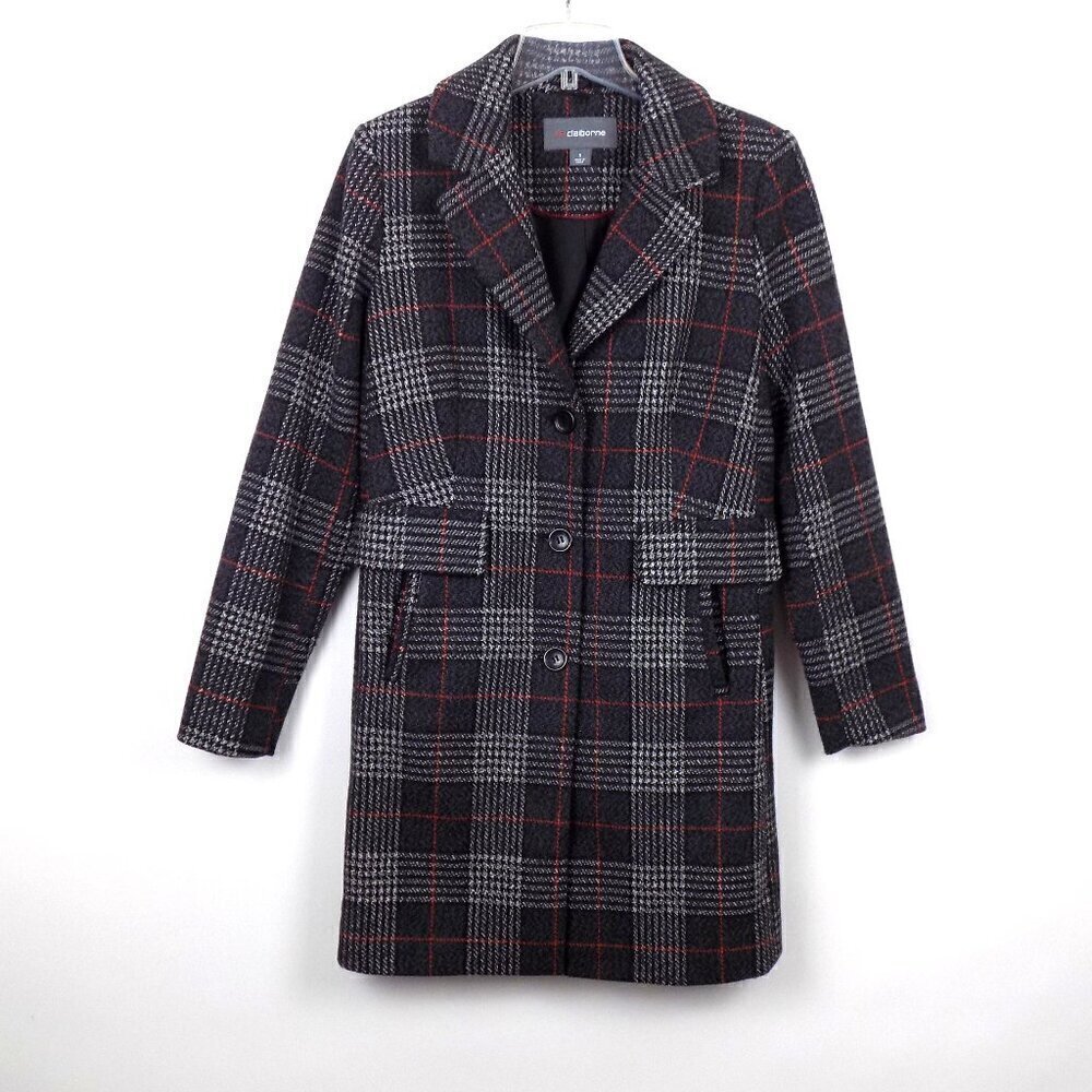Liz Claiborne Pea Coat Size S Wool Blend Plaid